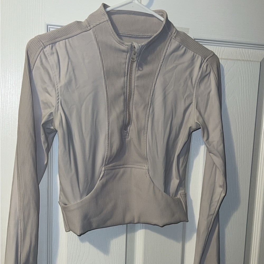 Gray Long Sleeve Zip-Up Top